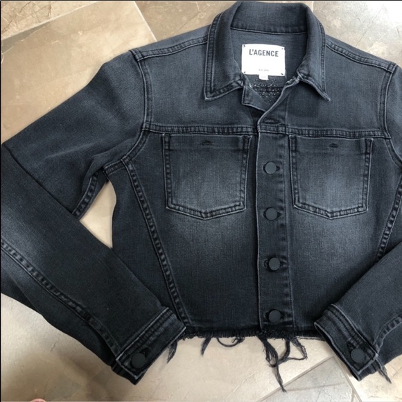 L'AGENCE Jackets & Blazers - NEW L’AGENCE Cropped Dark Gray Jean Jacket